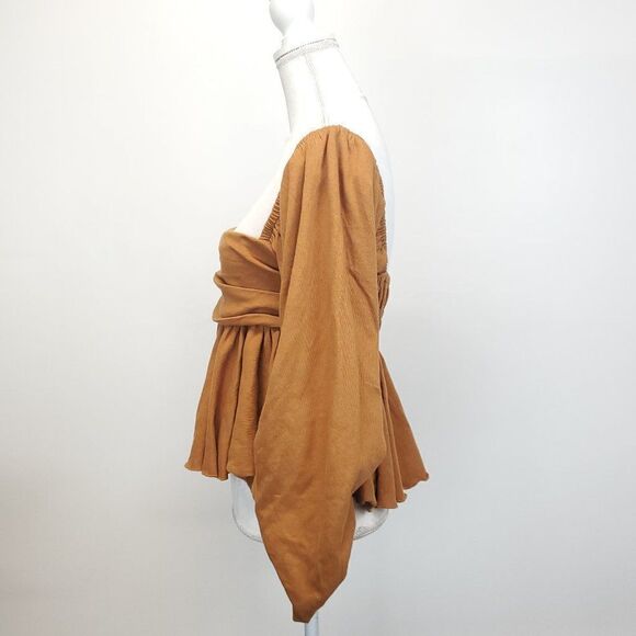 Free People Gigi Long Sleeve Square Neck Smocked Peplum Boho Top - Picture 7 of 13